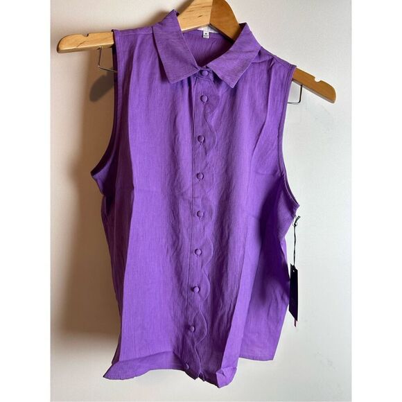 Purple collared sleeveless button down shirt - Picture 8 of 9